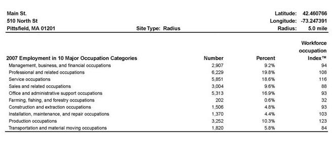 Workforce - Daytime Population: Roll-up into 10 Occupation Categories